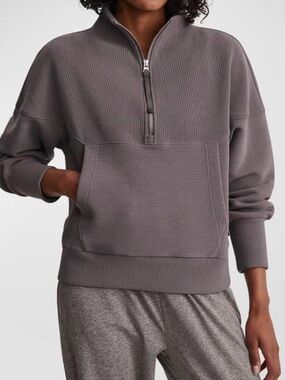 Varley Zip-Up Pullover in Gray Taupe